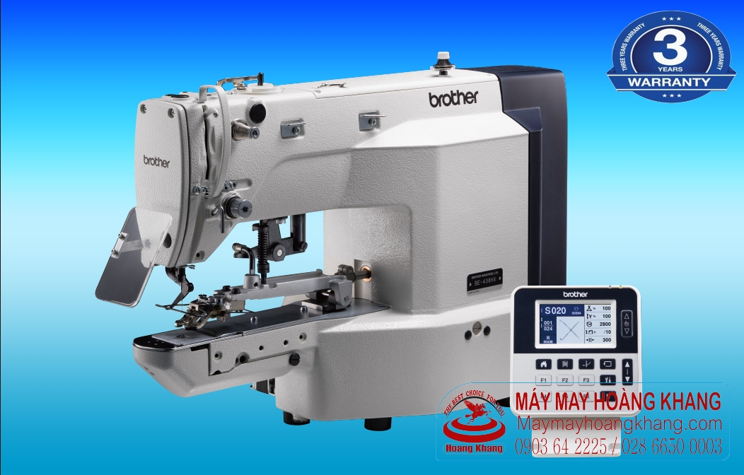 Máy đính nút điện tử mô tơ liền trục BROTHER BE-438HX cắt chỉ ngắn | maymayhoangkhang.com | 0903642225