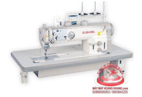 Máy 1 kim điện tử bước đồng bộ, nâng chân vịt bằng hơi, ổ lớn may hàng dày Golden Wheel CSU-8671/8672