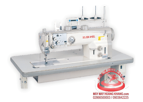Máy may 1 kim bước đồng bộ điện tử có dao xén và cữ viền may viền hàng siêu dày Golden Wheel CSU-8673L | maymayhoangkhang.com | 0903642225